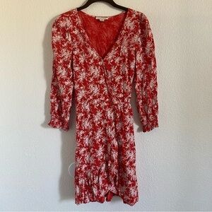 American Eagle Women's Red Floral Wrap Dress Size Small